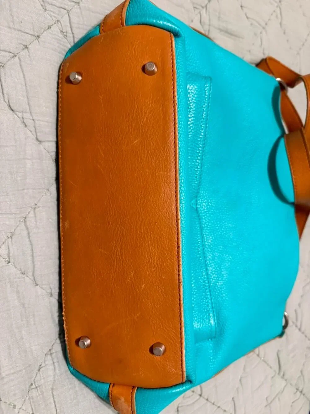 Valentina Turquoise Pebbled Leather Hobo with Brown Strap